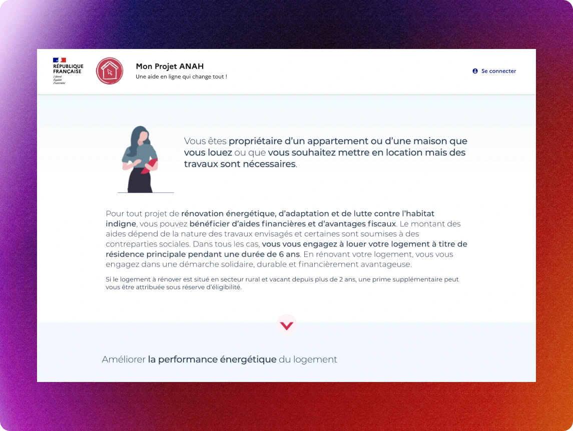 Tablet view of Monprojet.anah.gouv.fr
